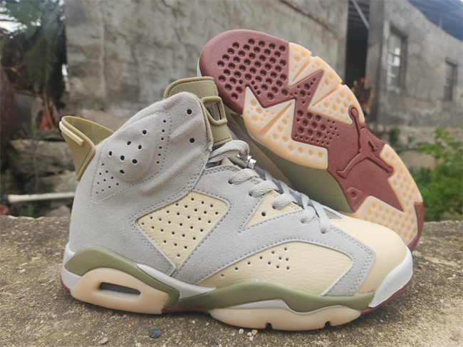 Men's Running Weapon Air Jordan 6 Grey/Cream Shoes 096